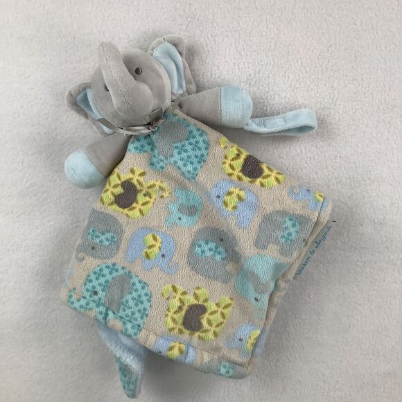 Blankets & Beyond Elephant Lovey Plush Stuffed‎ Baby Security Blanket Gray Blue - Picture 1 of 12